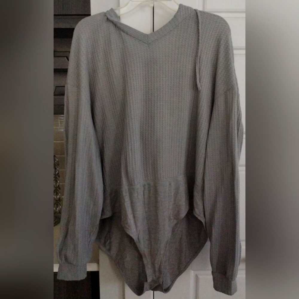 Gray Hooded Knit Bodysuit